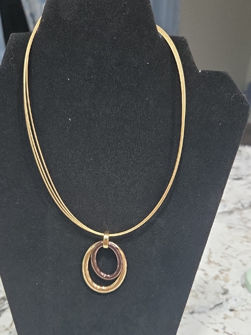 Dana Buchman Gold Multi-Strand Necklace with Gold and Brown Rings